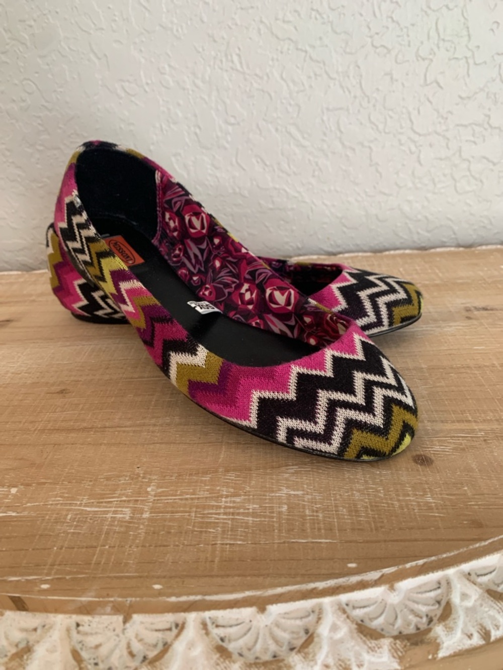Missoni Zigzag Knit Ballet Flats in Pink, Black & Olive Sz 8